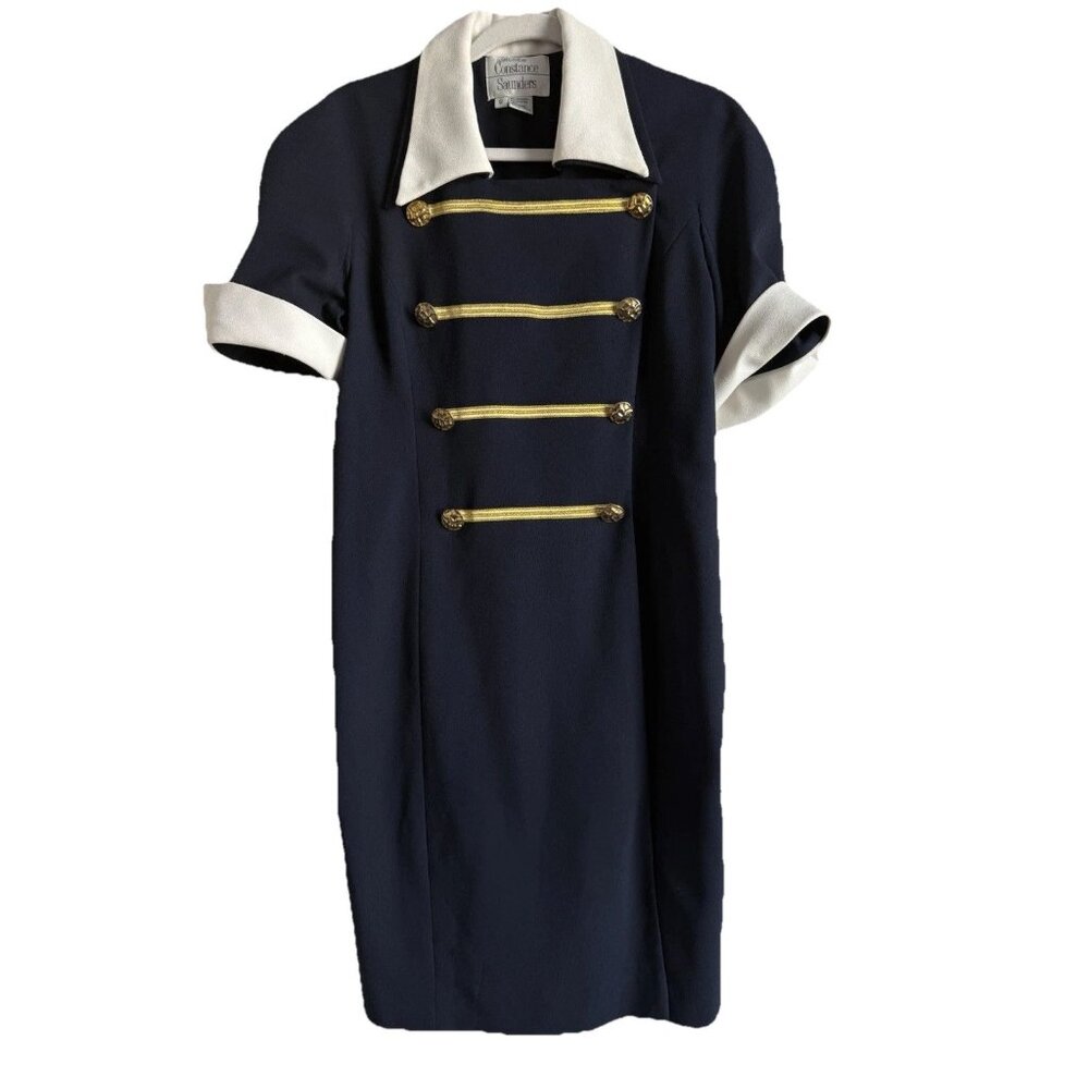 Vintage Constance Saunders Women’s Navy Sailor Size 12 Dress Gold‎ Buttons Lined